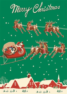 Santa & Sleigh Vintage Reproduction Poster
