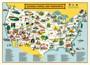 National Parks Map Vintage Reproduction Poster